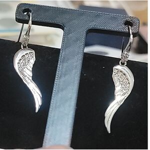 Angel Wings French Wire hook 925 Sterling Silver Dangling Earrings signed